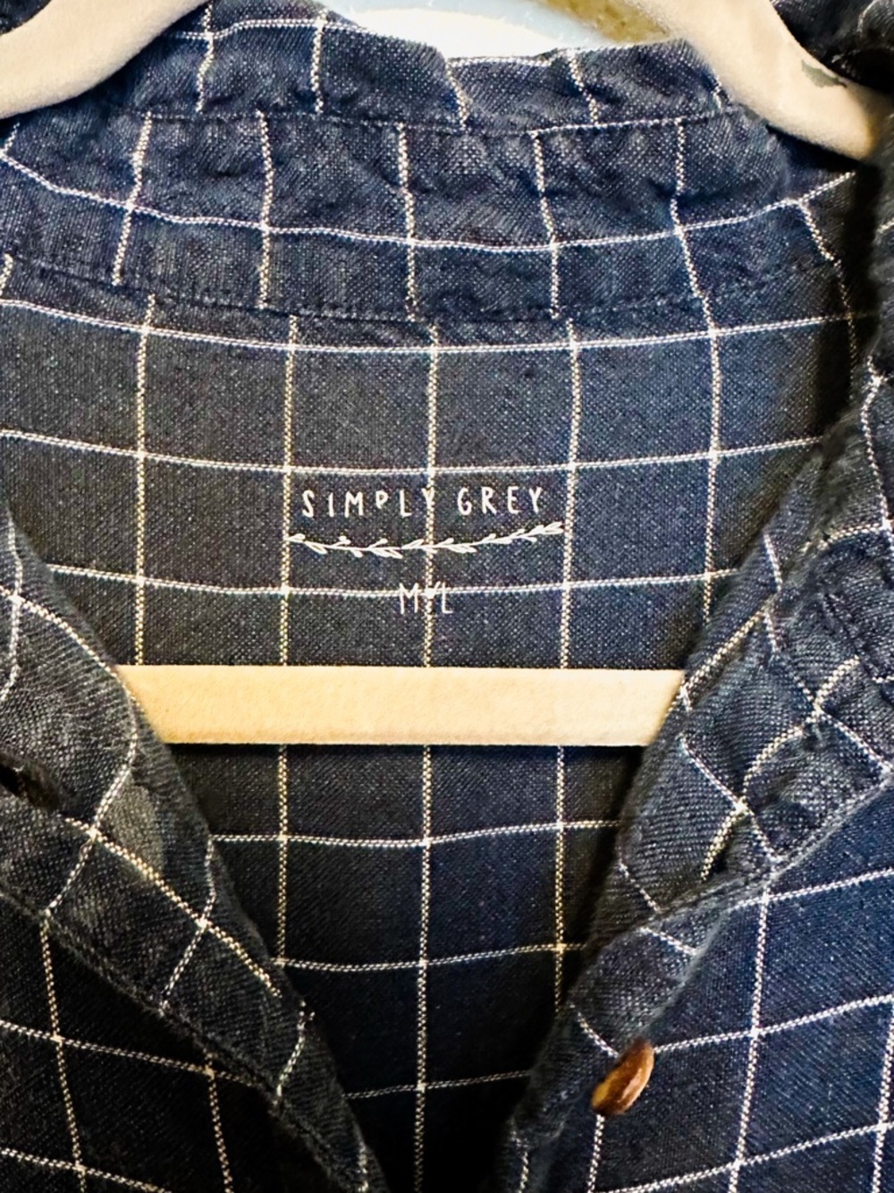 Simply Grey Linen Checked Button-Front Shirt Dress MIDI Oversized w Pockets - Picture 2 of 3